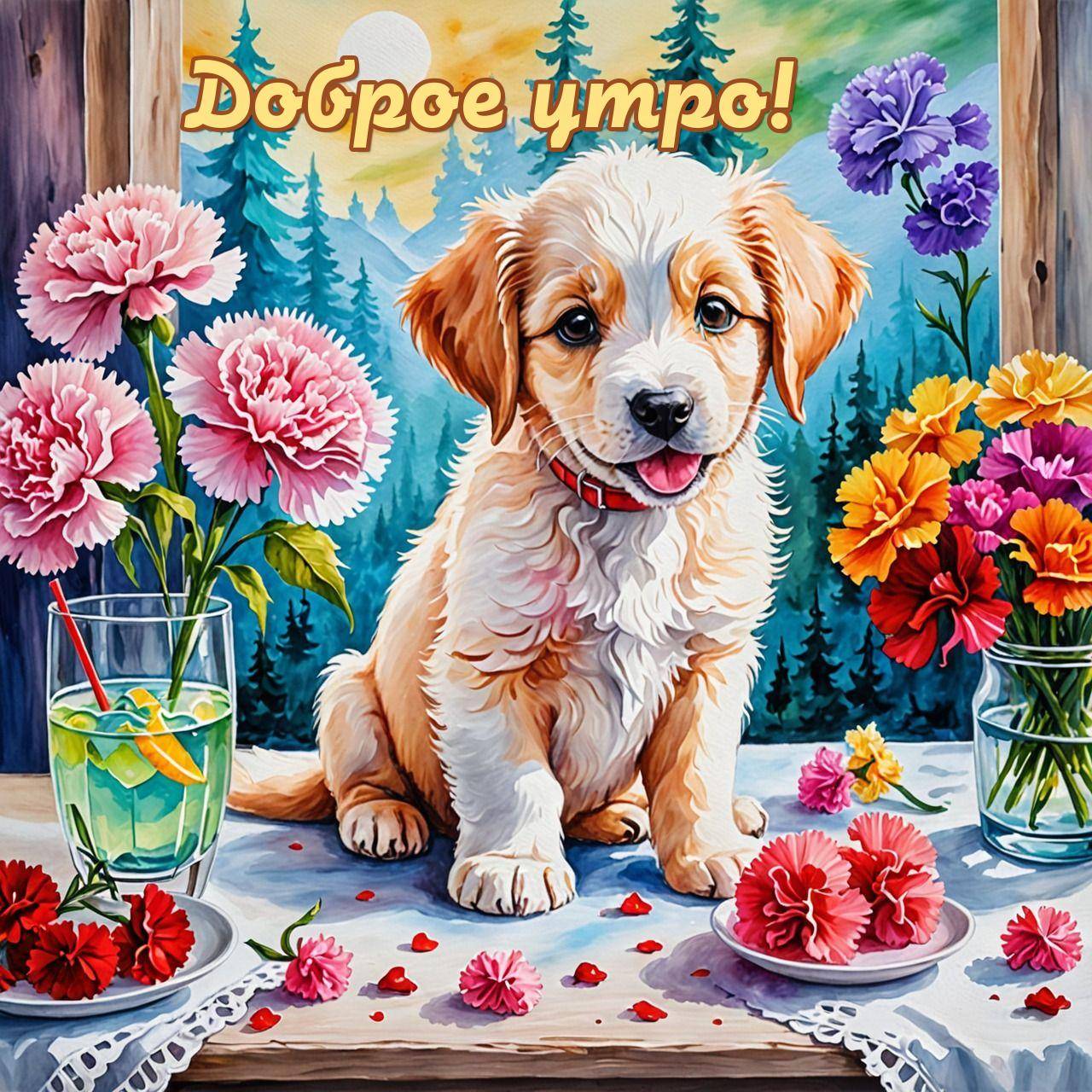 Собачка с бело-рыжей шерстью на столе