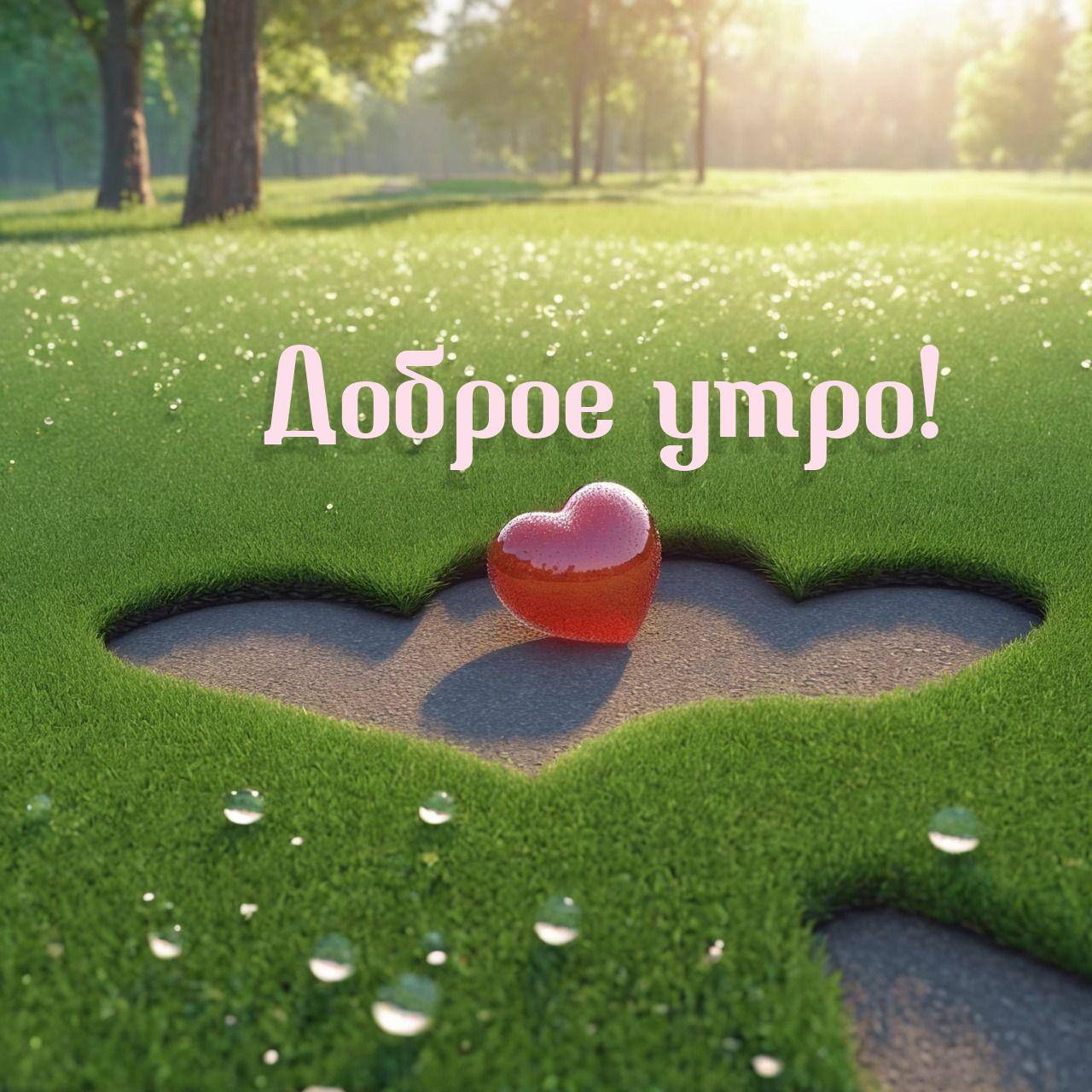 Зелёная лужайка с вырезанным сердцем и стеклянным сердцем